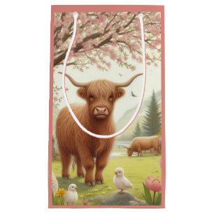 Cute, floral/spring highland cow small gift bag
