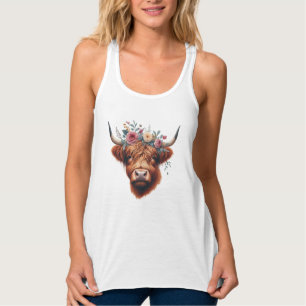 Cute, floral/spring highland cow tank top