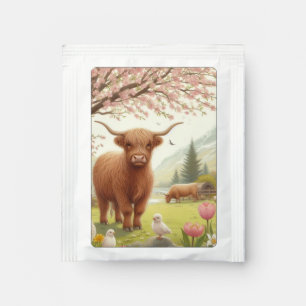 Cute, floral/spring highland cow tea bag drink mix