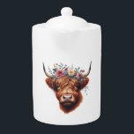 Cute, floral/spring highland cow teapot<br><div class="desc">.</div>