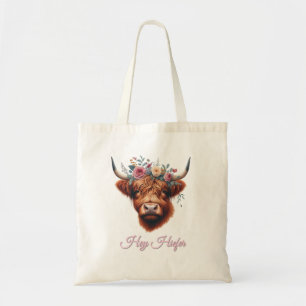 Cute, floral/spring highland cow tote bag