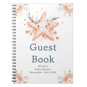 Cute Floral Starfish Baby Shower Guest Book
