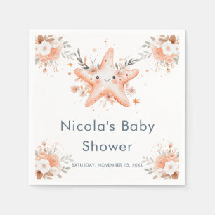 Cute Floral Starfish Baby Shower Napkins