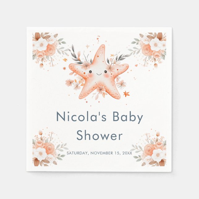 Cute Floral Starfish Baby Shower Napkins (Front)
