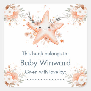 Cute Floral Starfish Baby Shower Square Sticker