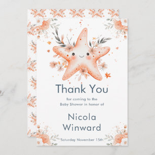 Cute Floral Starfish Baby Shower Thank You Card