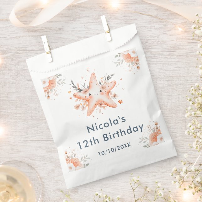 Cute Floral Starfish Birthday Party Favor Bag (Clipped)