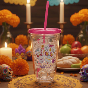 Cute Floral Sugar Skulls Personalized Acrylic Tumbler