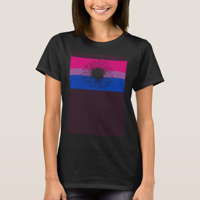 Cute Floral Sunflower Gay Bisexual Pride Flag Girl T-Shirt (Front)