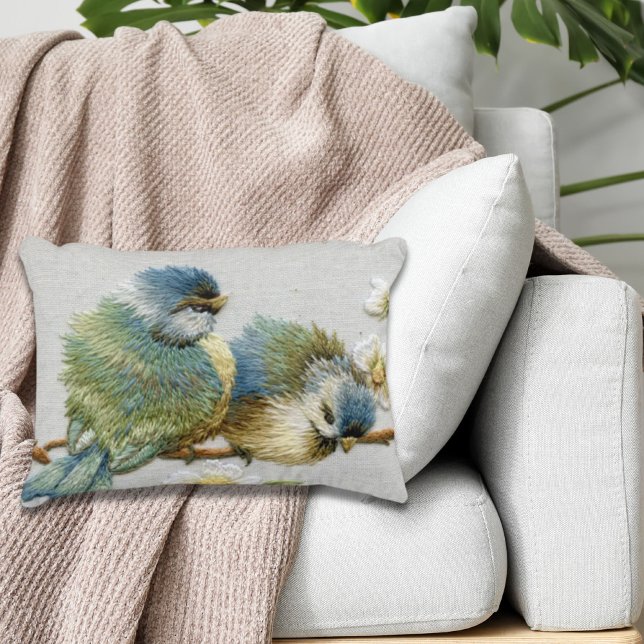 cute floral teal mint green embroidery bird accent pillow (cute floral teal mint green embroidery bird accent pillow)