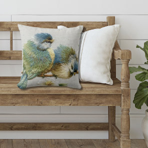 cute floral teal mint green embroidery bird throw pillow
