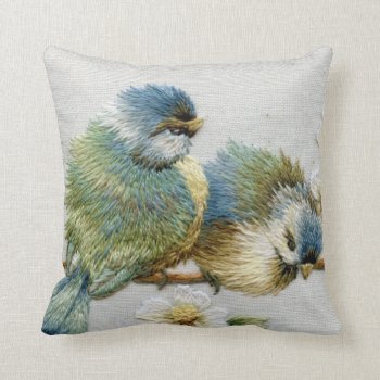 Cute Floral Teal Mint Green Embroidery Bird Throw Pillow by WhenWestMeetEast at Zazzle