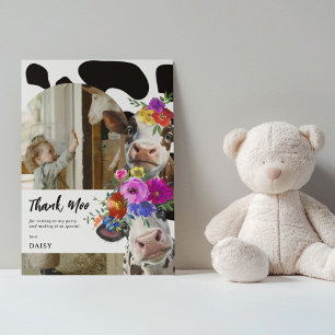 Cute Floral Thank Moo Cow Birthday Thank You Card