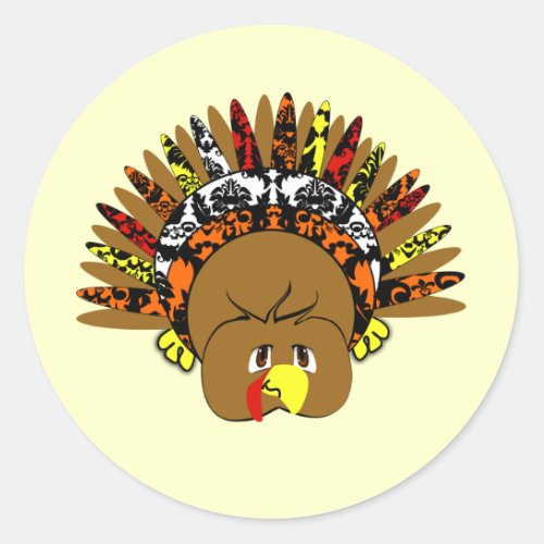 Cute Floral Thanksgiving Dinner Turkey Party Classic Round Sticker