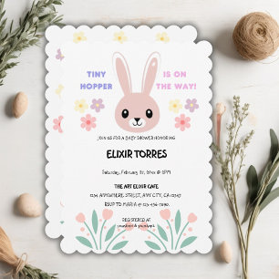 Cute Floral Tiny Hopper Bunny Baby Shower Invitation