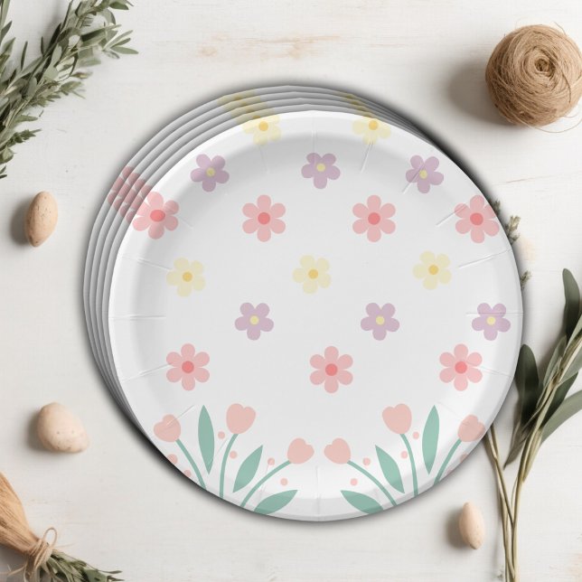 Cute Floral Tiny Hopper Bunny Baby Shower Paper Plates (Creator Uploaded)