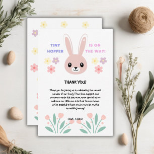 Cute Floral Tiny Hopper Bunny Baby Shower Thank You Card