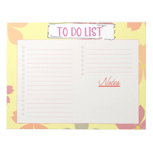 Cute Floral To Do List and Notes Notepad