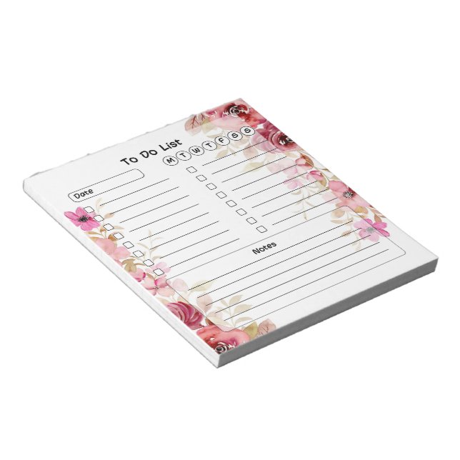 Cute Floral To Do List Notepad (Angled)