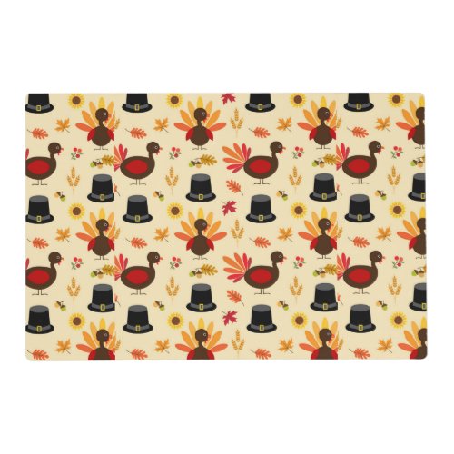 Cute Floral Turkey Happy Thanksgiving Laminated Placemat