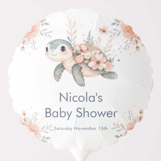 Cute Floral Turtle Baby Shower Balloon (Front)