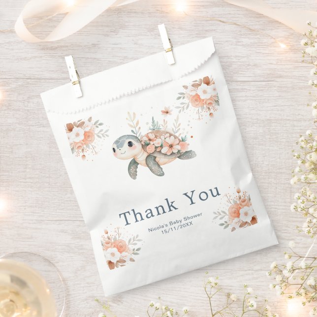 Cute Floral Turtle Baby Shower Favor Bag (Clipped)