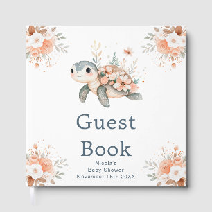 Cute Floral Turtle Baby Shower Guest Book