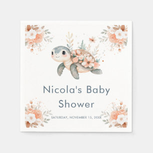Cute Floral Turtle Baby Shower Napkins