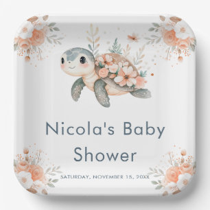 Cute Floral Turtle Baby Shower Paper Plates