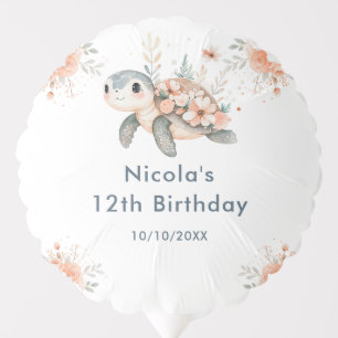 Cute Floral Turtle Birthday Party Balloon