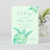 Cute floral turtle summer watercolor baby shower invitation (Standing Front)