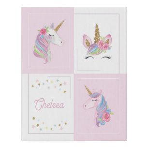 Cute Floral Unicorn Baby Girls Shower Kids Room Faux Canvas Print