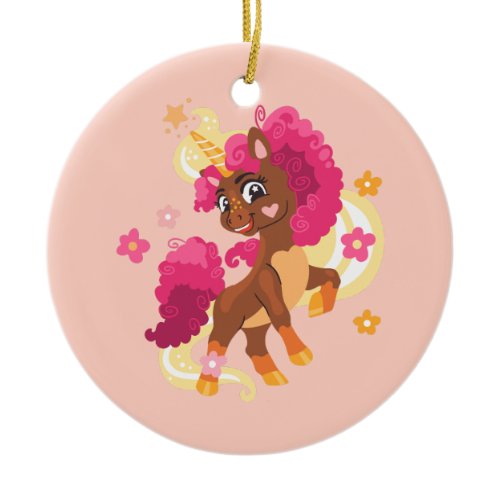 Cute floral unicorn Ceramic Ornament