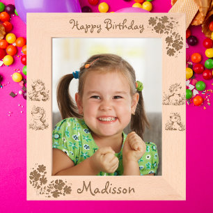 Cute Floral Unicorn Kids Birthday Gift Wooden Engraved Frames