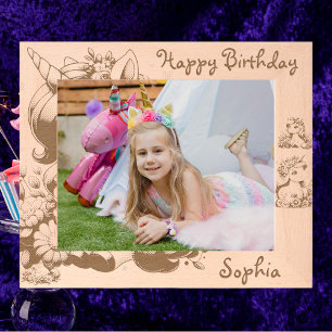 Cute Floral Unicorn Kids Birthday Gift Wooden Engraved Frames