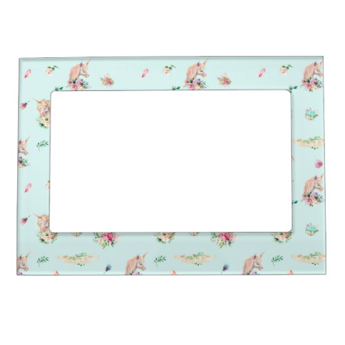 Cute Floral Unicorn Mint Green Magnetic Frame