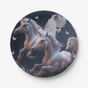 Cute floral Unicorns flying little pony Paper Pl Paper Plates