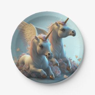 Cute floral Unicorns flying little pony Paper Pla Paper Plates