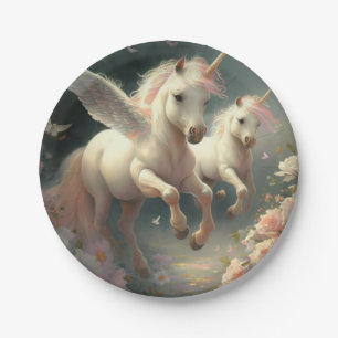 Cute floral Unicorns flying little pony Paper Pla Paper Plates