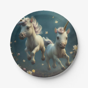 Cute floral Unicorns flying little pony  Paper Pla Plates