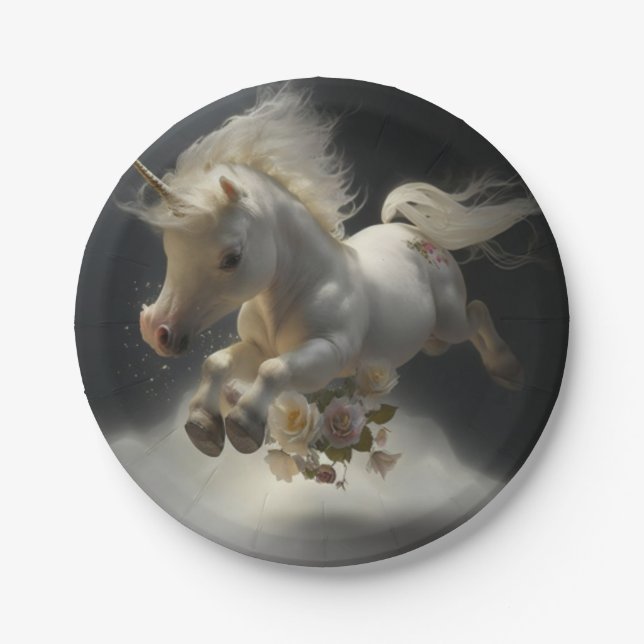 Cute floral Unicorns flying little pony   Paper Plates (Front)