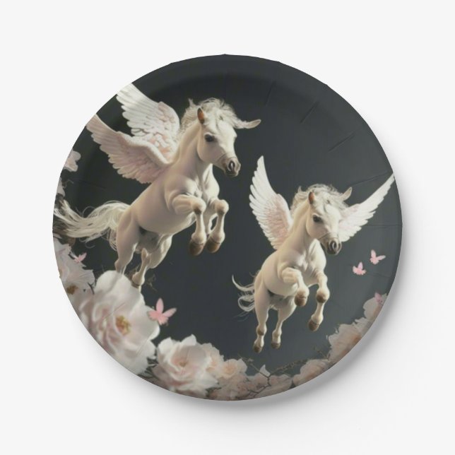 Cute floral Unicorns flying little pony  Paper Plates (Front)