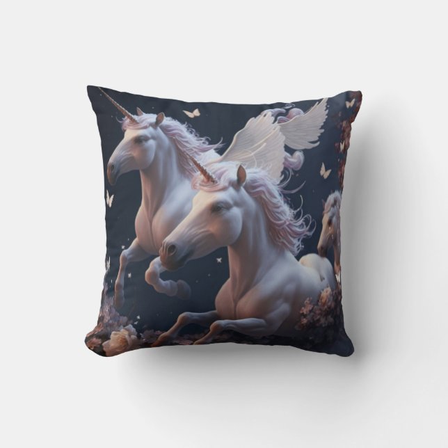 Cute floral Unicorns flying little pony    Throw P Throw Pillow (Front)