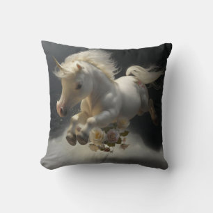 Cute floral Unicorns flying little pony Throw Pillow