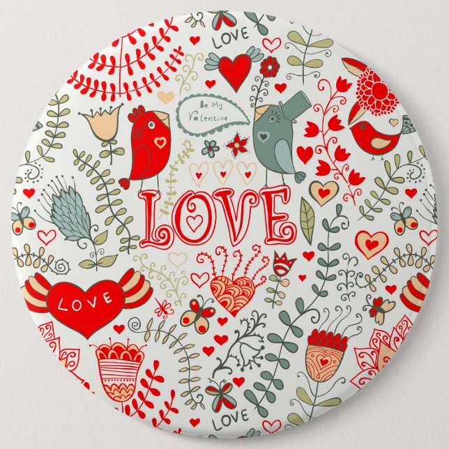 Cute Floral Valentines Design Pinback Button (Front)