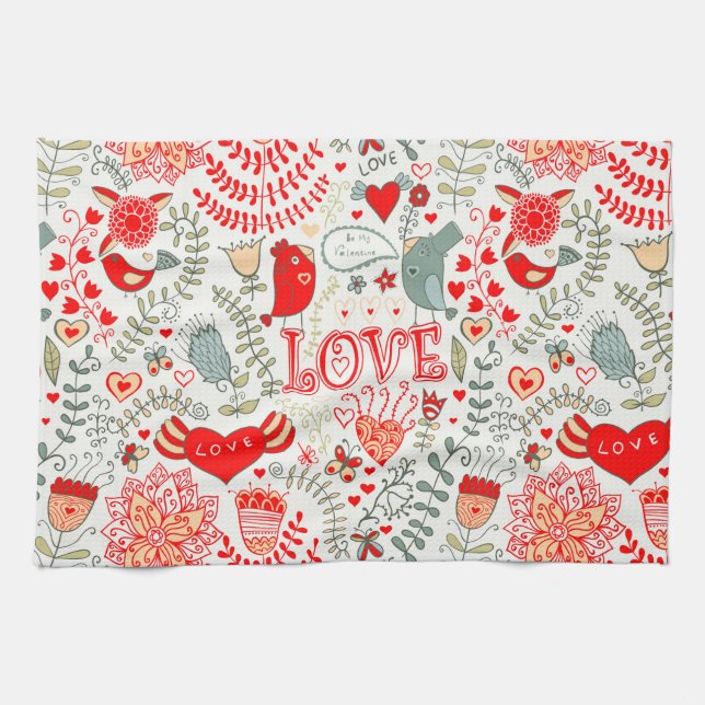 Cute Floral Valentines Design Towel (Horizontal)