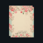Cute Floral Vintage Valentines Day Personized Letterhead<br><div class="desc">Elegant,  Rustic and whimsical letterhead featuring watercolor illustrations of pretty pink red rose flowers on vintage old paper background . This love -inspired notepad is perfect as a personalized gift.</div>
