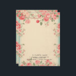 Cute Floral Vintage Valentines Day Personized Letterhead<br><div class="desc">Elegant,  Rustic and whimsical letterhead featuring watercolor illustrations of pretty pink red rose flowers on vintage old paper background . This love -inspired notepad is perfect as a personalized gift.</div>