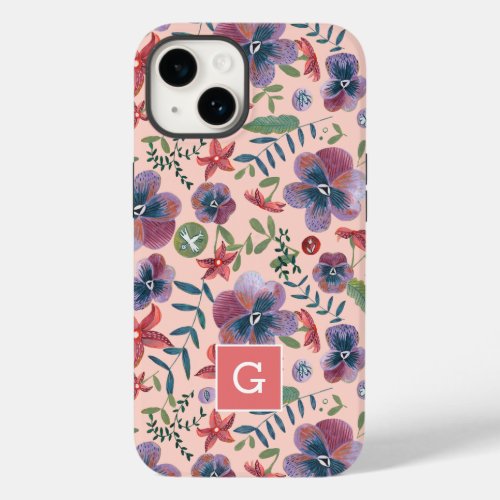 Cute floral Violets all_over print monogram Cas Case_Mate iPhone 14 Case