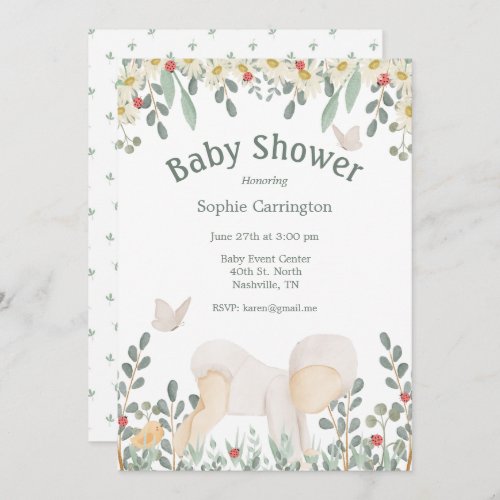 Cute Floral Watercolor Baby Shower Invitation